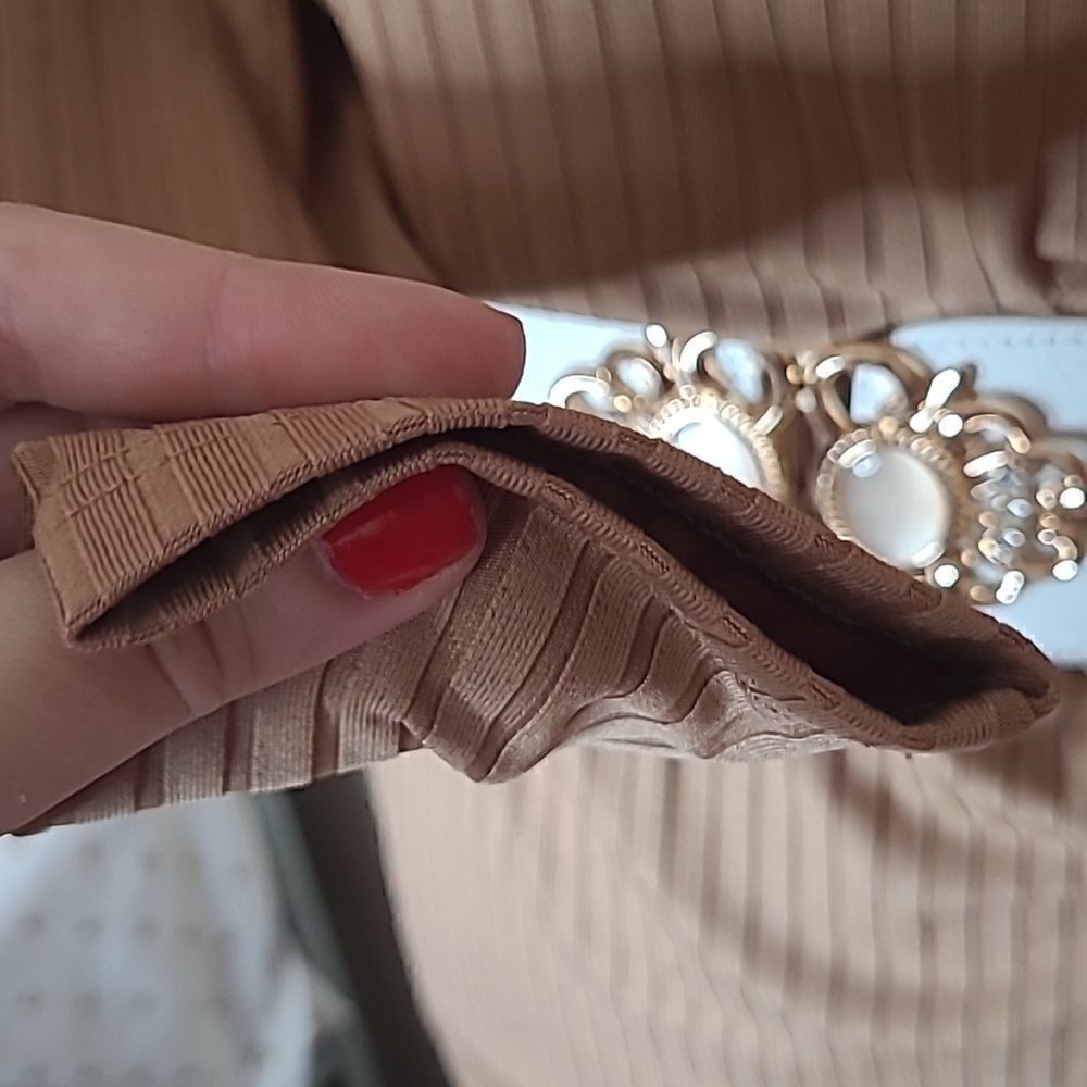  Ribbed Knit Mock Neck Fitted Dress M side button detail - Picture 13 of 13